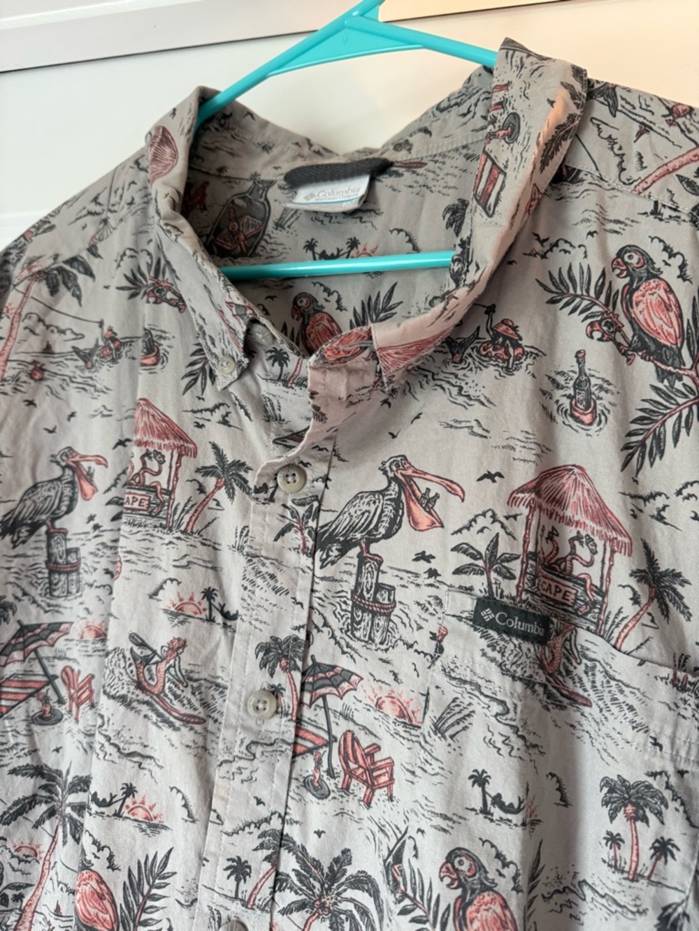 Columbia Button Up Shirt 3XT Tall Tropical Print Hawaiian Pelican Beach - Picture 2 of 5